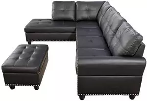 Faux Leather Sectional Sofa with Ottoman